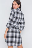 Black Plaid Long Sleeve Casual Mini Dress