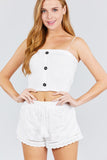 Button Down Elastic Strap Tube Rayon Spandex Rib Knit Top