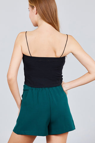 Button Down Elastic Strap Tube Rayon Spandex Rib Knit Top