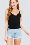 V-neck W/snap Button Detail Cami Rayon Spandex Heavy Rib Knit Top