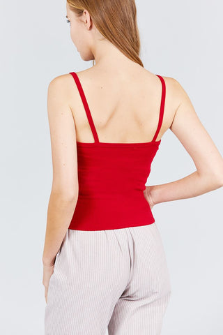 V-neck W/snap Button Detail Cami Rayon Spandex Heavy Rib Knit Top
