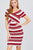 Short Sleeve V-neck W/cross Wrap Multi Stripe Sweater Dress