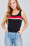 Double Scoop Neck Color Block Knit Tank Top