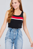 Double Scoop Neck Color Block Knit Tank Top