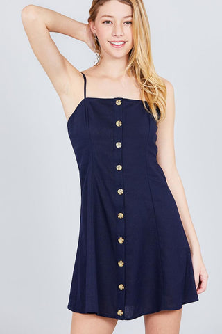 Button Down Cami Linen Mini Dress