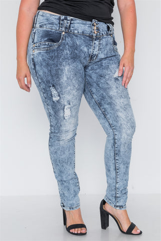 Plus Size Dark Denim Distressed Skinny Jeans