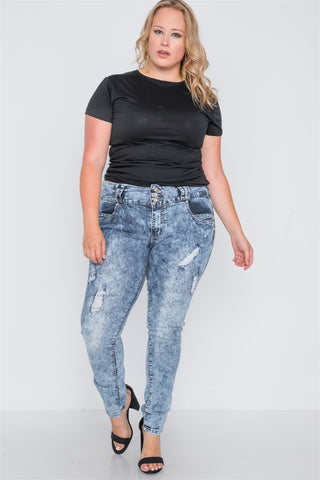 Plus Size Dark Denim Distressed Skinny Jeans