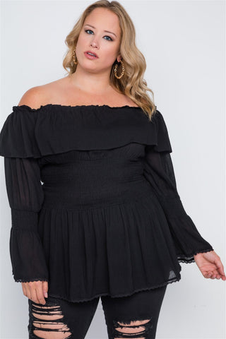 Plus Size Off-the-shoulder Flounce Top