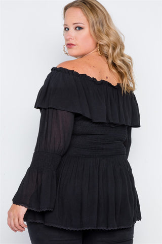 Plus Size Off-the-shoulder Flounce Top