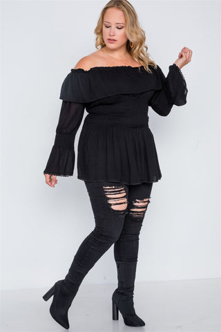 Plus Size Off-the-shoulder Flounce Top