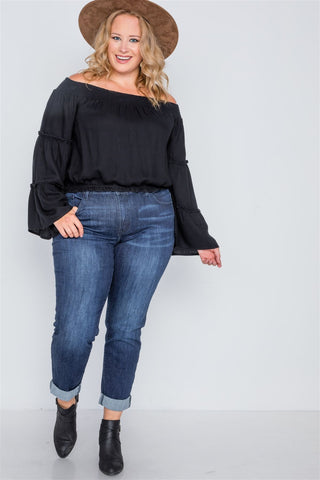 Plus Size Off-the-shoulders Bell Sleeve Top