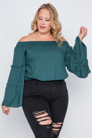Plus Size Off-the-shoulders Bell Sleeve Top