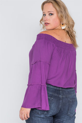 Plus Size Off-the-shoulders Bell Sleeve Top