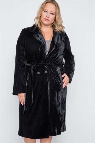 Plus Size Velvet Long Sleeve Trench Coat