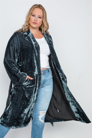 Plus Size Velvet Long Sleeve Trench Coat