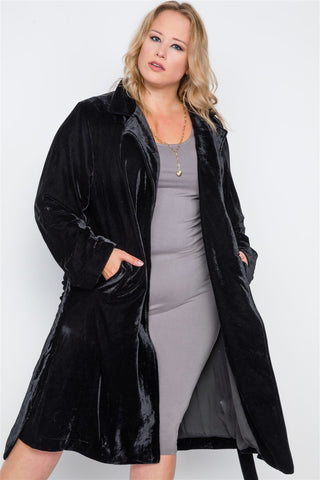 Plus Size Velvet Long Sleeve Trench Coat