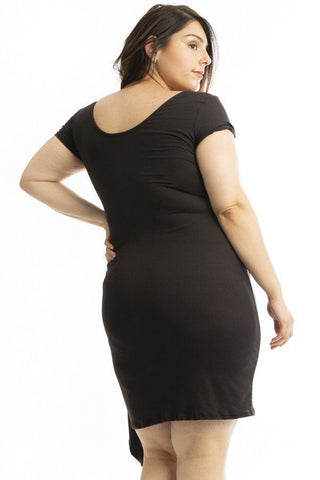 Solid Midi Length Silhouette Short Sleeve Dress