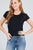 Short Sleeve Round Neck W/shoulder Button Down Rayon Spandex Rib Knit Top
