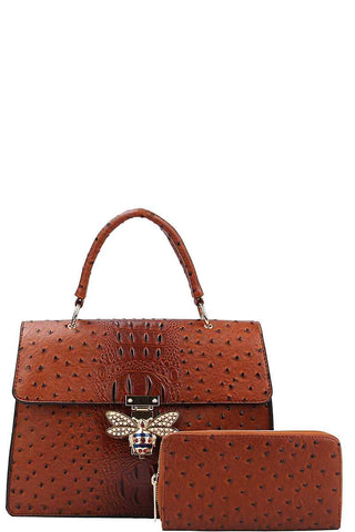 Stylish Insect Buckle Satchel With Matching Wallet