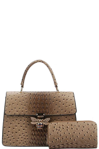 Stylish Insect Buckle Satchel With Matching Wallet