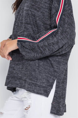 Charcoal Contrast Trim Stripe Sleeves Sweater