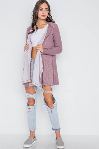 Mauve Knit Draped Front Long Sleeve Cardigan