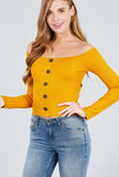 Long Sleeve Off The Shoulder Button Down Rayon Spandex Rib Knit Top