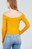 Long Sleeve Off The Shoulder Button Down Rayon Spandex Rib Knit Top
