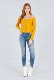 Long Sleeve Off The Shoulder Button Down Rayon Spandex Rib Knit Top