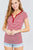 Short Sleeve Contrast Henley Neck Stripe Rayon Spandex Knit Top