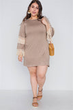 Mocha And Ivory Plus Size Crochet Mini Boho Dress