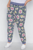 Plus Size Blue Floral Print Knit Joggers Pants