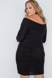 Plus Size Black Off-the Shoulder Long Sleeve Dress