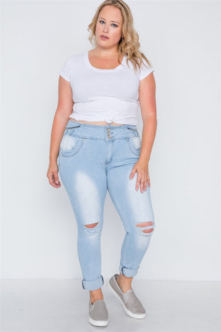 plus Size Light Denim Distresses Skinny Jeans