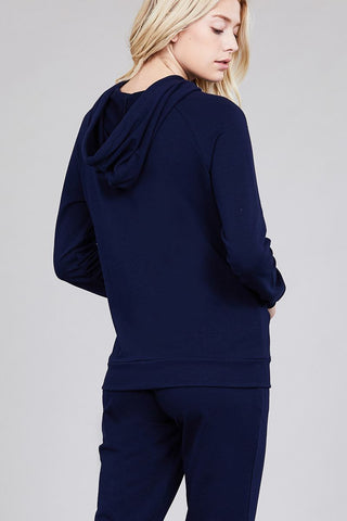 Long Sleeve Pullover French Terry Hoodie Top W/ Kangaroo Pocket