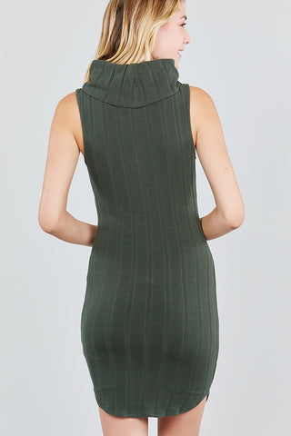 Sleeveless Cowl Neck Rib Mini Dress