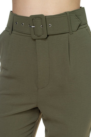 Crinkled Belted Skinny Pants