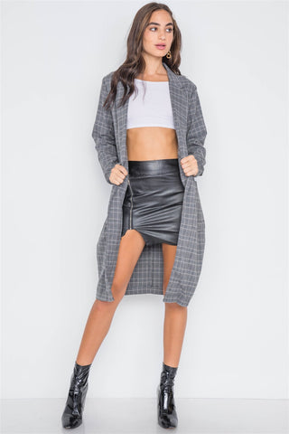 Plaid Single Button Long Sleeve Blazer