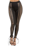 Side Fishnet Contrast Lace Up Pants