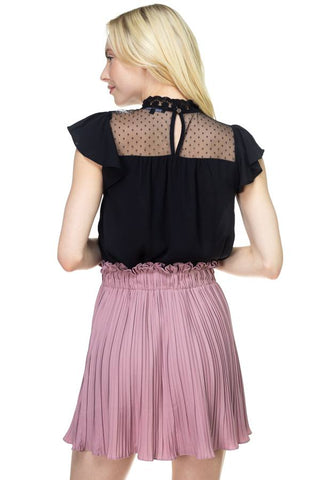 Mesh Lace Mock Neck Blouse