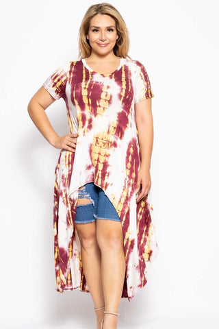 Tie Dye Crew Neck Line Short Sleeves Casual High Low Top