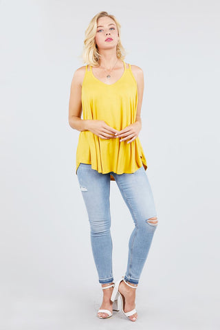 V-neck Double Shoulder Strap Cami Rayon Spandex Top