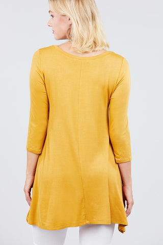3/4 Sleeve Button Placket Rayon Spandex Top