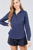 3/4 Roll Up Sleeve Front Two Pocket W/button Detail Stretch Shirt