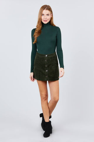 Long Sleeve Shirring Turtle Neck Rib Knit Top