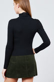 Long Sleeve Shirring Turtle Neck Rib Knit Top