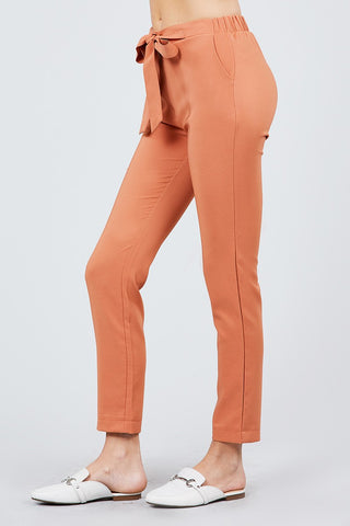 Front Ribbon Tied Pegged Long Pants