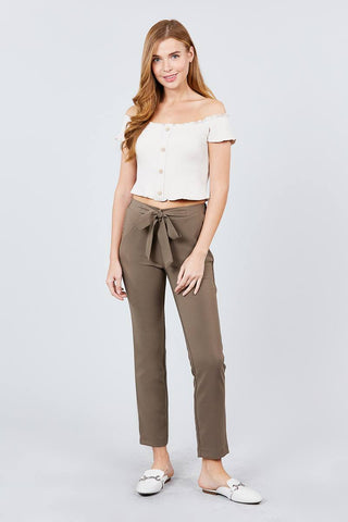 Front Ribbon Tied Pegged Long Pants