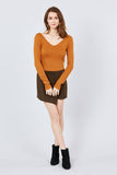 Long Sleeve Double V-neck Rib Knit Top