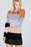 Long Sleeve Round Neck Color Block Sweater